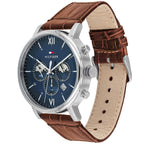 Tommy Hilfiger Evan 1710393 44mm Men's Chronograph Watch – Blue & Brown Genuine Leather Strap