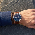 Tommy Hilfiger Evan 1710393 44mm Men's Chronograph Watch – Blue & Brown Genuine Leather Strap