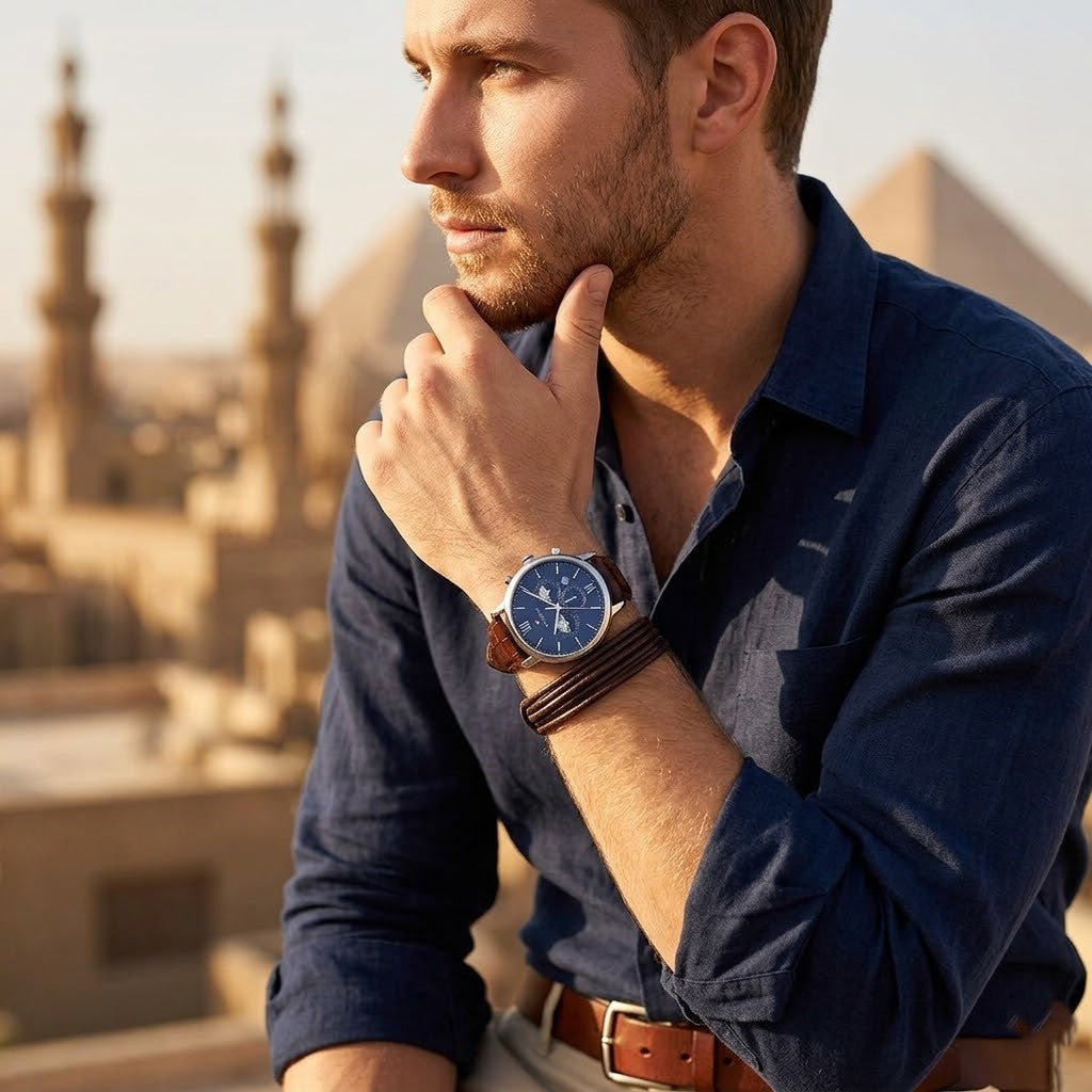 Tommy Hilfiger Evan 1710393 44mm Men's Chronograph Watch – Blue & Brown Genuine Leather Strap