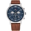 Tommy Hilfiger Evan 1710393 44mm Men's Chronograph Watch – Blue & Brown Genuine Leather Strap