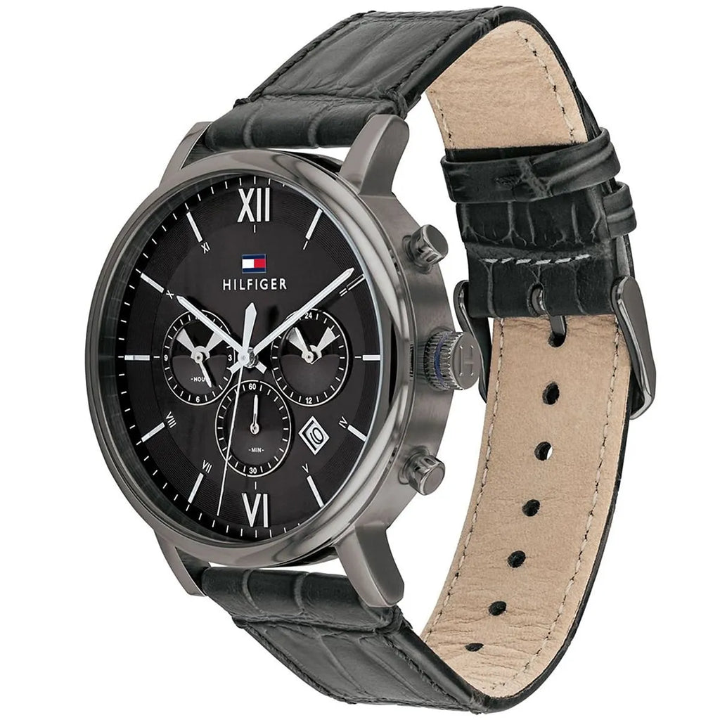 Tommy Hilfiger Evan 1710395 44mm Men's Chronograph Watch – Black & Black Genuine Leather Strap