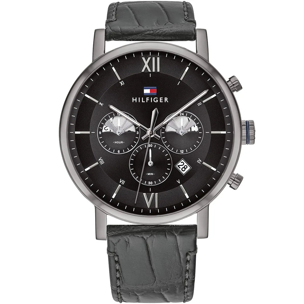 Tommy Hilfiger Evan 1710395 44mm Men's Chronograph Watch – Black & Black Genuine Leather Strap