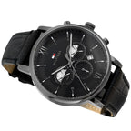 Tommy Hilfiger Evan 1710395 44mm Men's Chronograph Watch – Black & Black Genuine Leather Strap