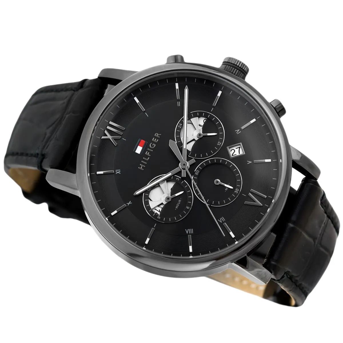 Tommy Hilfiger Evan 1710395 44mm Men's Chronograph Watch – Black & Black Genuine Leather Strap