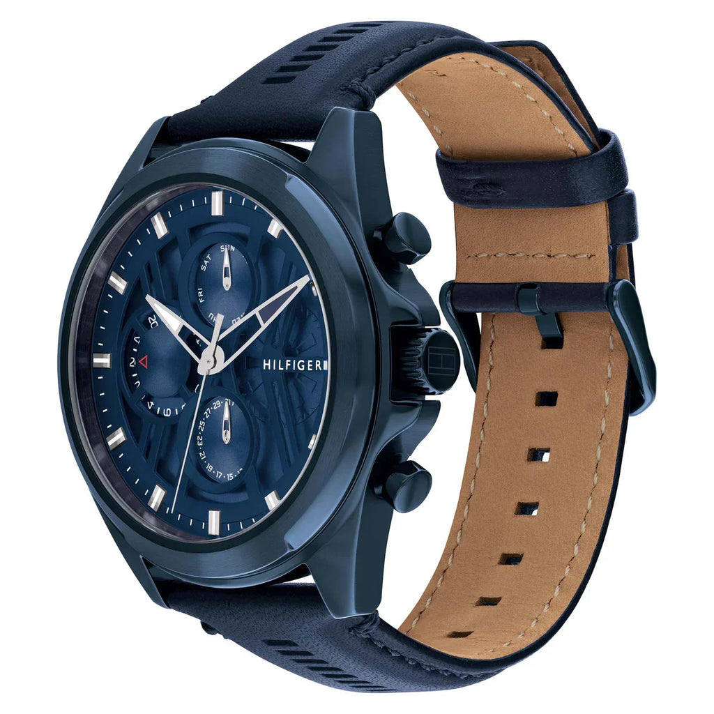 Tommy Hilfiger Jax 1710655 46mm Men's Multi-Function Watch – Navy Blue & Blue Genuine Leather Strap