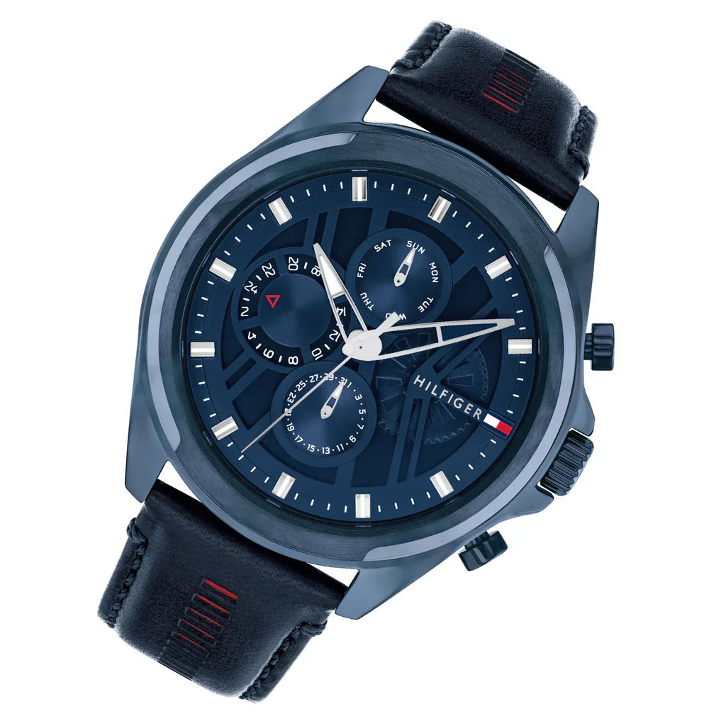Tommy Hilfiger Jax 1710655 46mm Men's Multi-Function Watch – Navy Blue & Blue Genuine Leather Strap