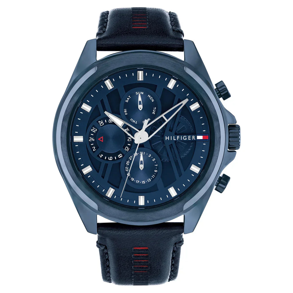Tommy Hilfiger Jax 1710655 46mm Men's Multi-Function Watch – Navy Blue & Blue Genuine Leather Strap