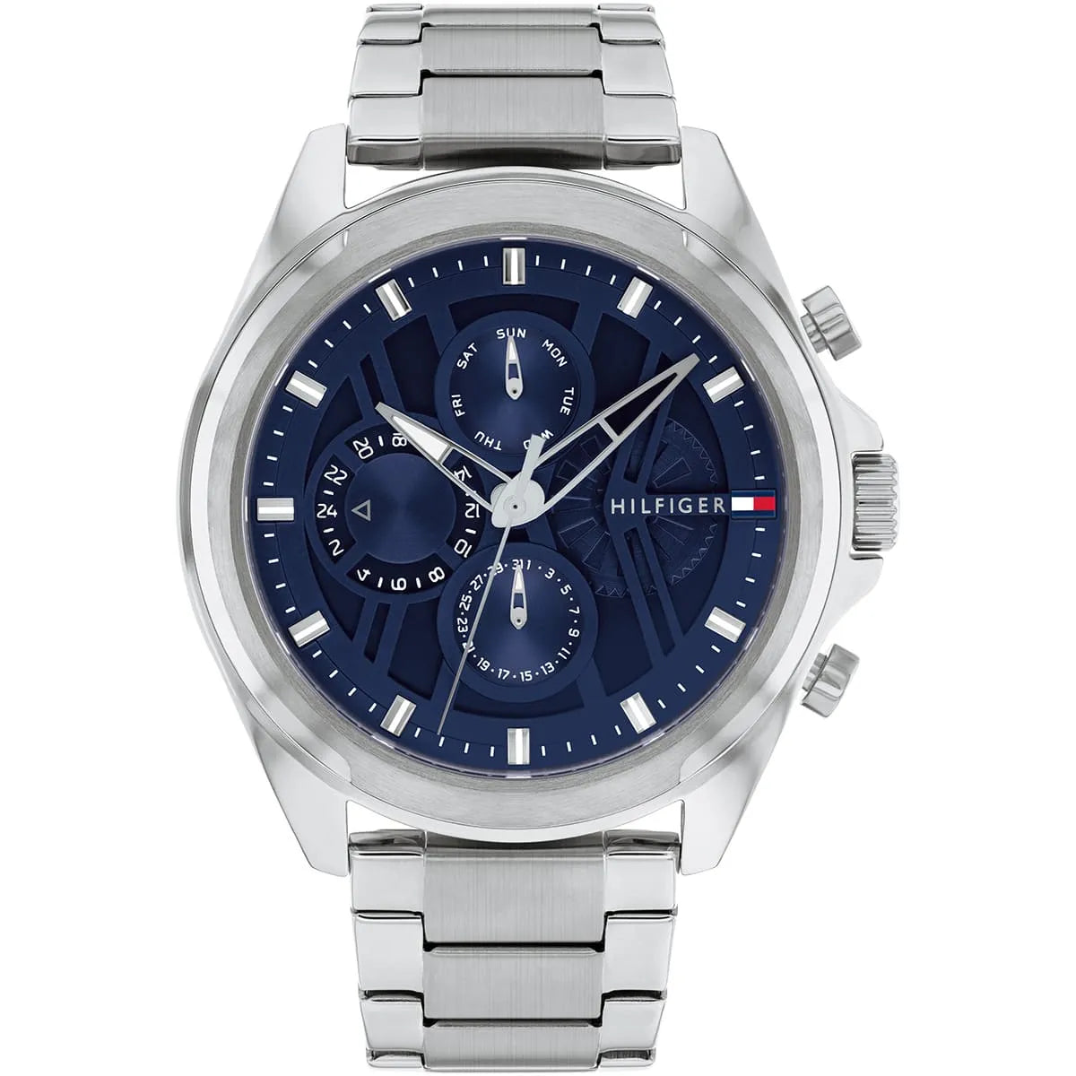 Tommy Hilfiger Jax 1710656 46mm Men's Multi-Function Watch – Navy Blue & Silver Stainless Steel Bracelet