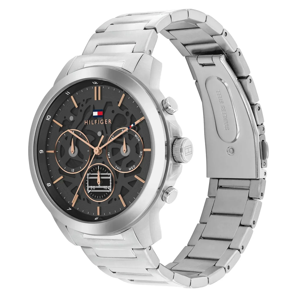 Tommy Hilfiger Henry 1710683 44mm Men's Multi-Function Watch – Grey Skeleton & Silver Stainless Steel Bracelet