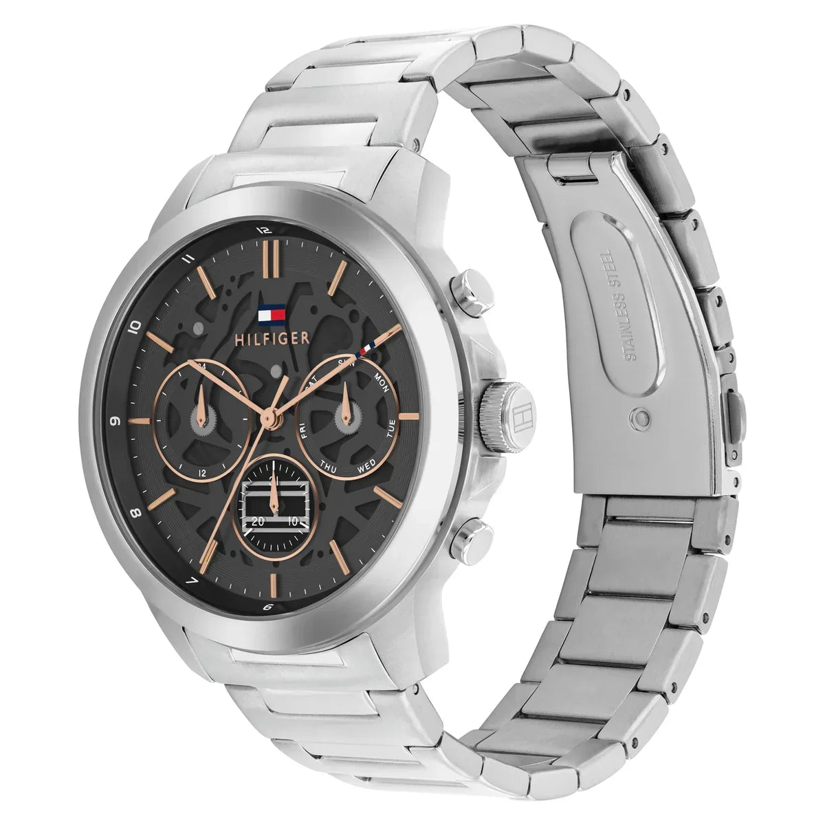 Tommy Hilfiger Henry 1710683 44mm Men's Multi-Function Watch – Grey Skeleton & Silver Stainless Steel Bracelet