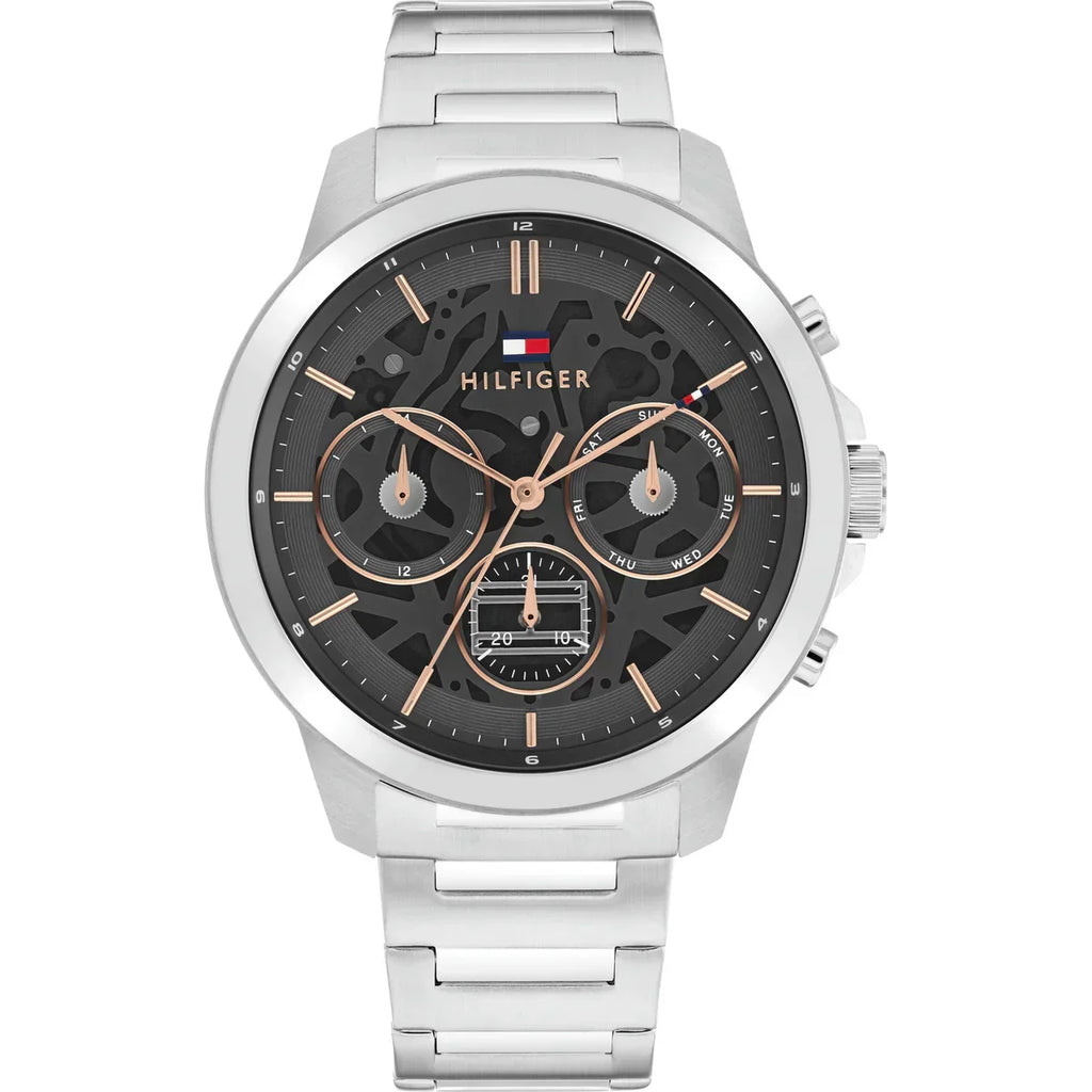 Tommy Hilfiger Henry 1710683 44mm Men's Multi-Function Watch – Grey Skeleton & Silver Stainless Steel Bracelet