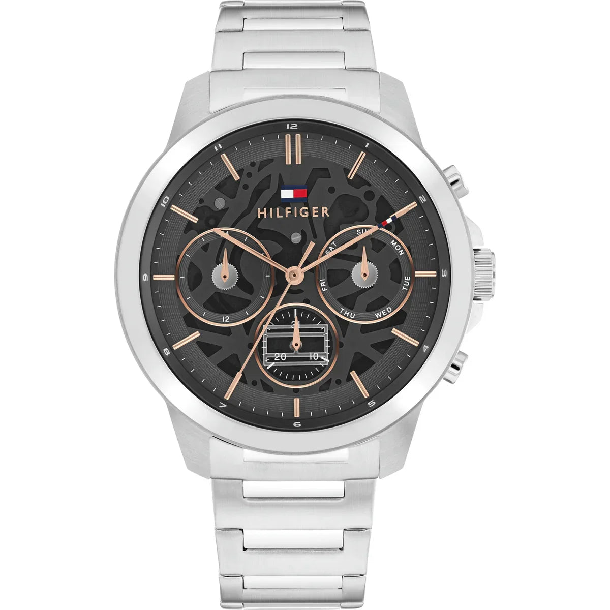 Tommy Hilfiger Henry 1710683 44mm Men's Multi-Function Watch – Grey Skeleton & Silver Stainless Steel Bracelet