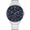 Tommy Hilfiger Henry 1710684 44mm Men's Multi-Function Watch – Blue Skeleton & Silver Stainless Steel Bracelet