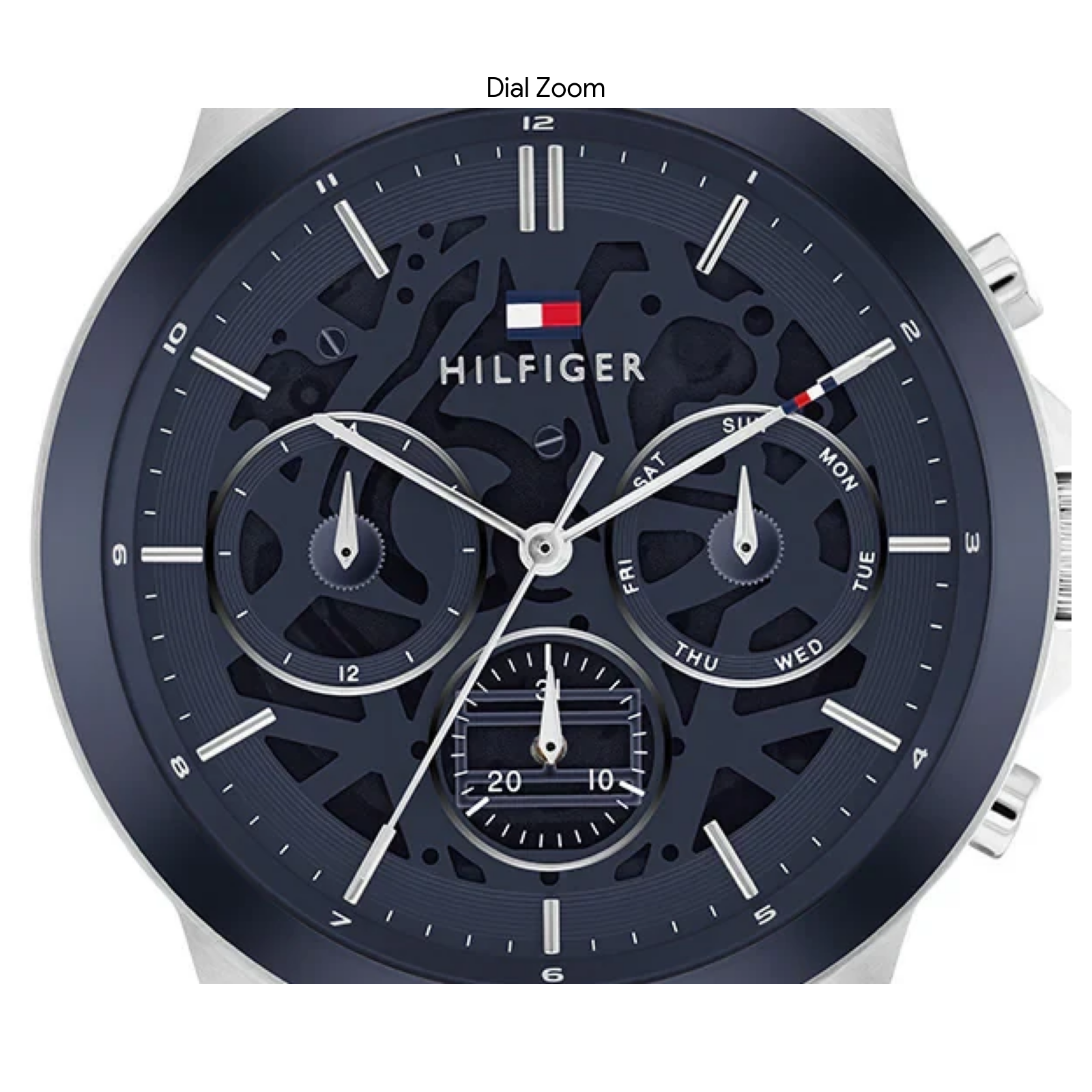 Tommy Hilfiger Henry 1710684 44mm Men's Multi-Function Watch – Blue Skeleton & Silver Stainless Steel Bracelet