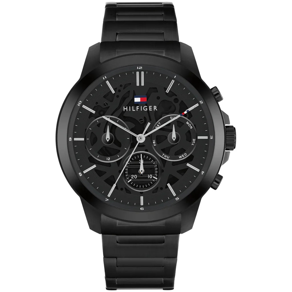 Tommy Hilfiger Henry 1710685 44mm Men's Multi-Function Watch – Black Skeleton & Black Stainless Steel Bracelet