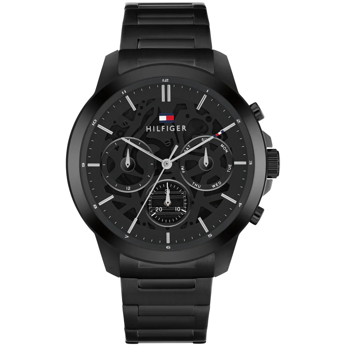 Tommy Hilfiger Henry 1710685 44mm Men's Multi-Function Watch – Black Skeleton & Black Stainless Steel Bracelet