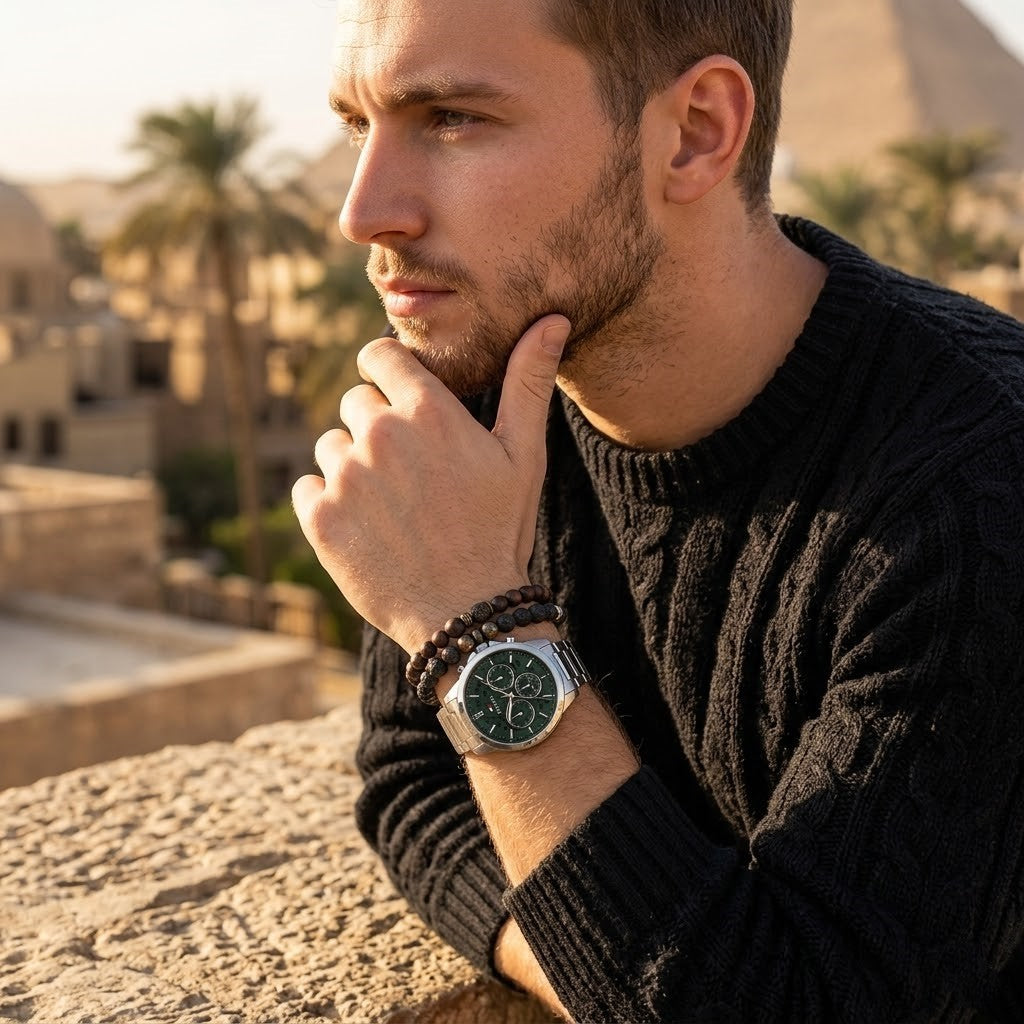 Tommy Hilfiger Henry 1710686 44mm Men's Multi-Function Watch – Green Skeleton & Silver Stainless Steel Bracelet