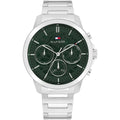 Tommy Hilfiger Henry 1710686 44mm Men's Multi-Function Watch – Green Skeleton & Silver Stainless Steel Bracelet