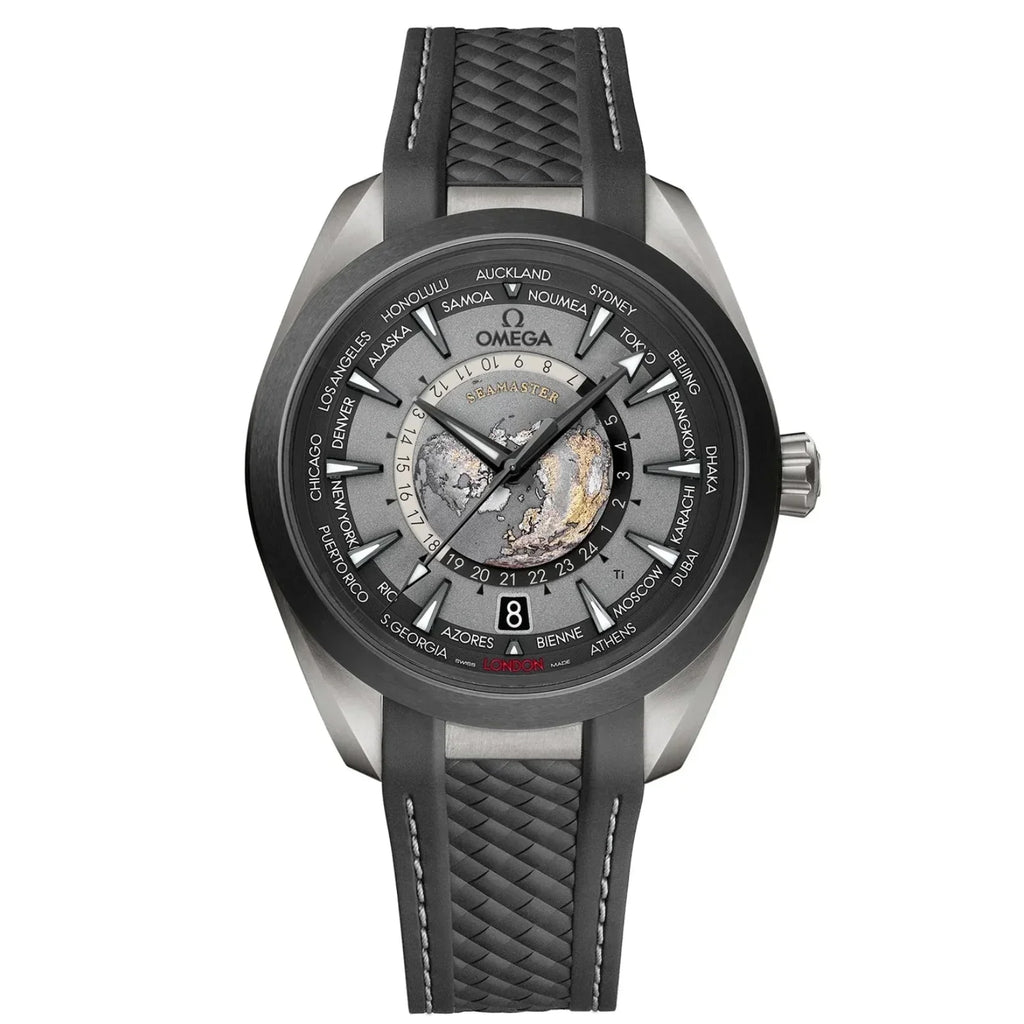 Omega Seamaster Aqua Terra Worldtimer 43mm Master Quality Watch – Black Dial & Black Rubber Strap