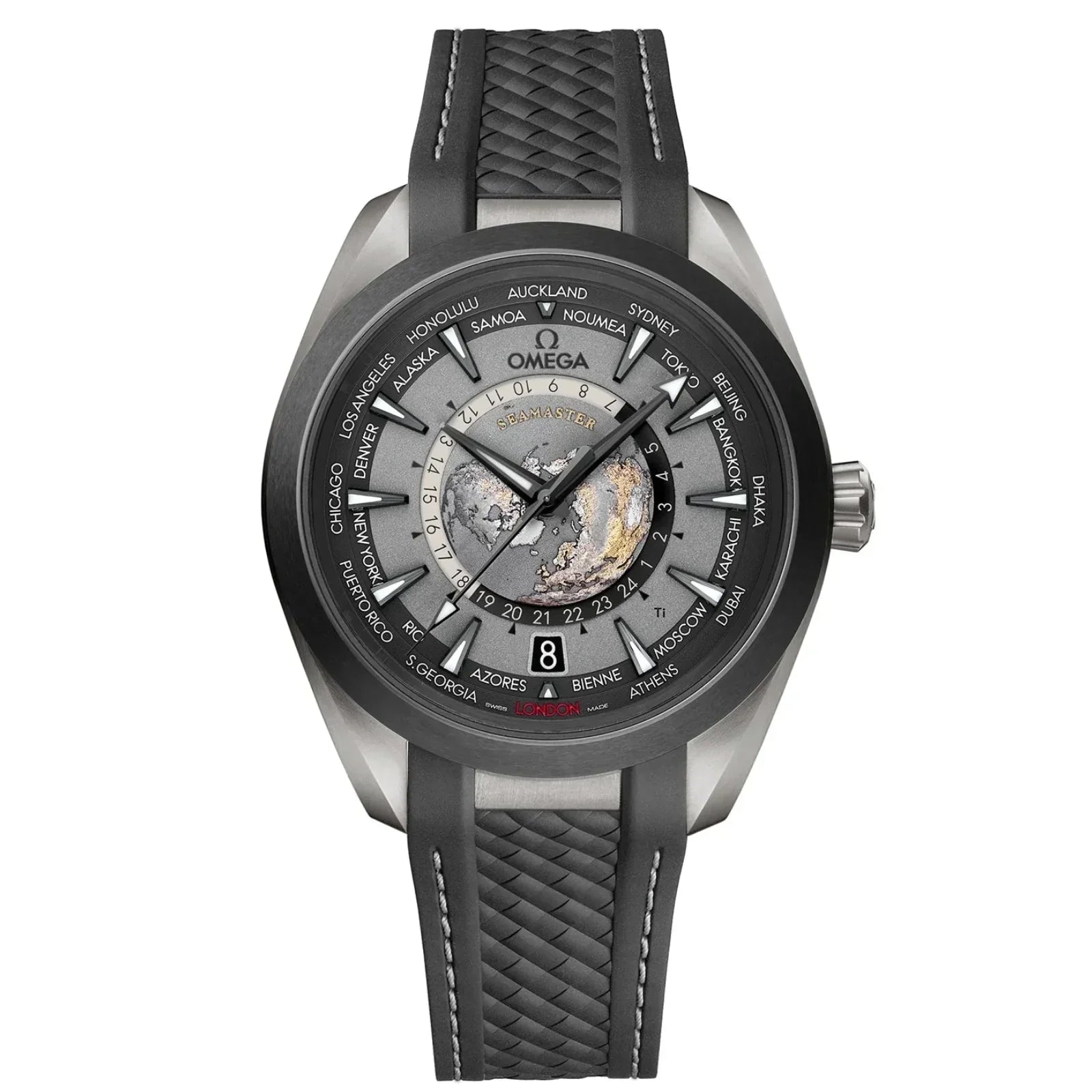 Omega Seamaster Aqua Terra Worldtimer 43mm Master Quality Watch – Black Dial & Black Rubber Strap