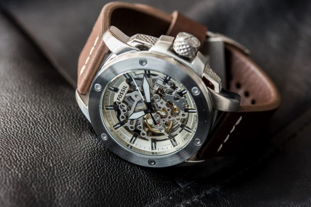 Fossil Modern Machine ME3083 50mm Men’s Automatic Watch – White Dial & Brown Genuine Leather Strap