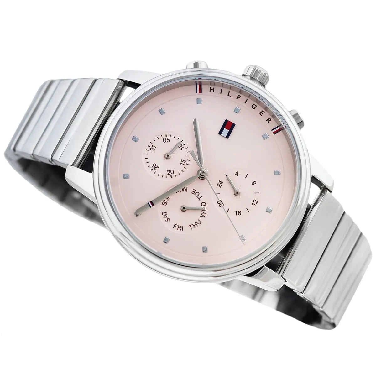 Tommy Hilfiger Blake 1781904 38mm Women's Multi-Function Watch – Pink Sunray & Silver Stainless Steel Bracelet