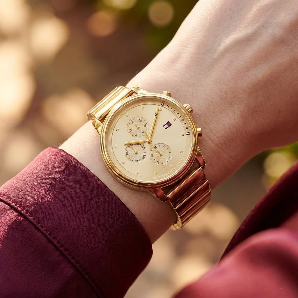 Tommy Hilfiger Blake 1781905 38mm Women's Multi-Function Watch – Gold Sunray & Gold Stainless Steel Bracelet