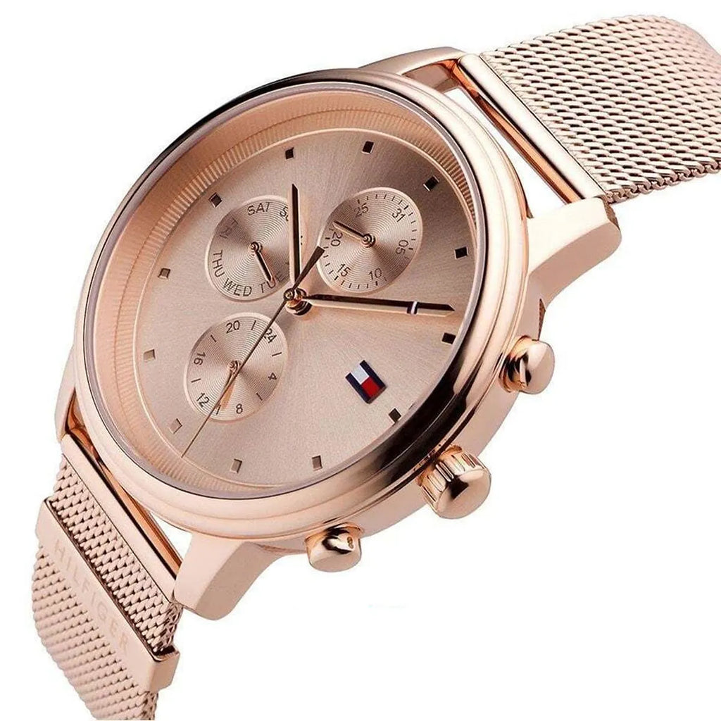 Tommy Hilfiger Signature 1781907 38mm Women's Multi-Function Watch – Rose Gold Sunray & Rose Gold Stainless Steel Mesh Bracelet