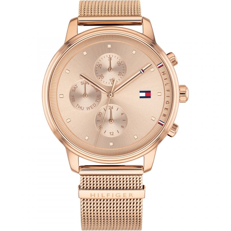 Tommy Hilfiger Signature 1781907 38mm Women's Multi-Function Watch – Rose Gold Sunray & Rose Gold Stainless Steel Mesh Bracelet