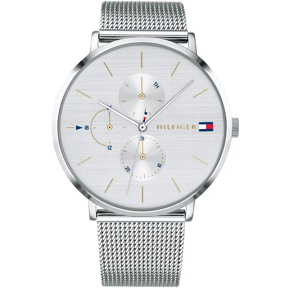 Tommy Hilfiger Jenna 1781942 40mm Women's Multi-Function Watch – White & Silver Stainless Steel Mesh Bracelet