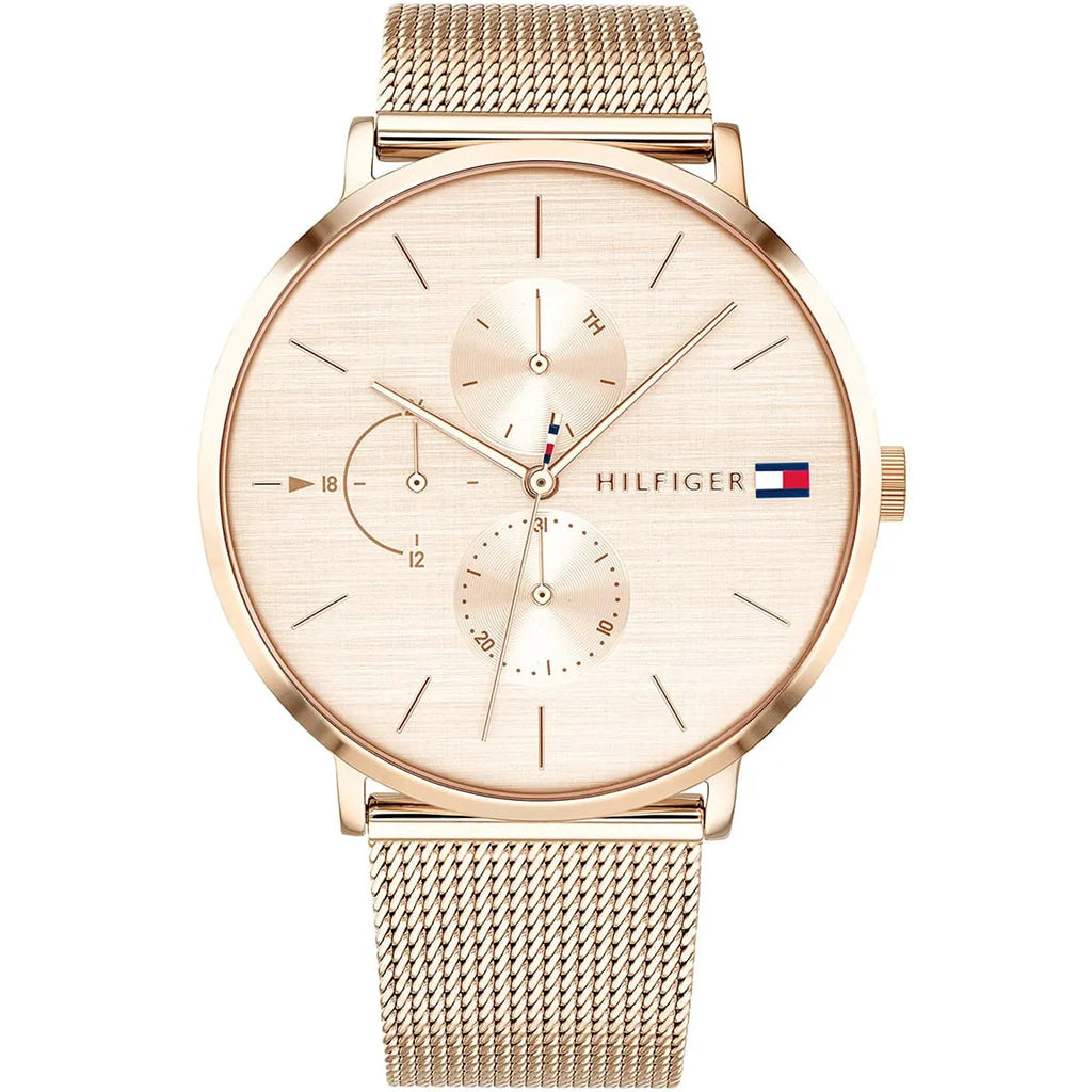 Tommy Hilfiger Jenna 1781944 40mm Women's Multi-Function Watch – Rose Gold Sunray & Rose Gold Stainless Steel Mesh Bracelet