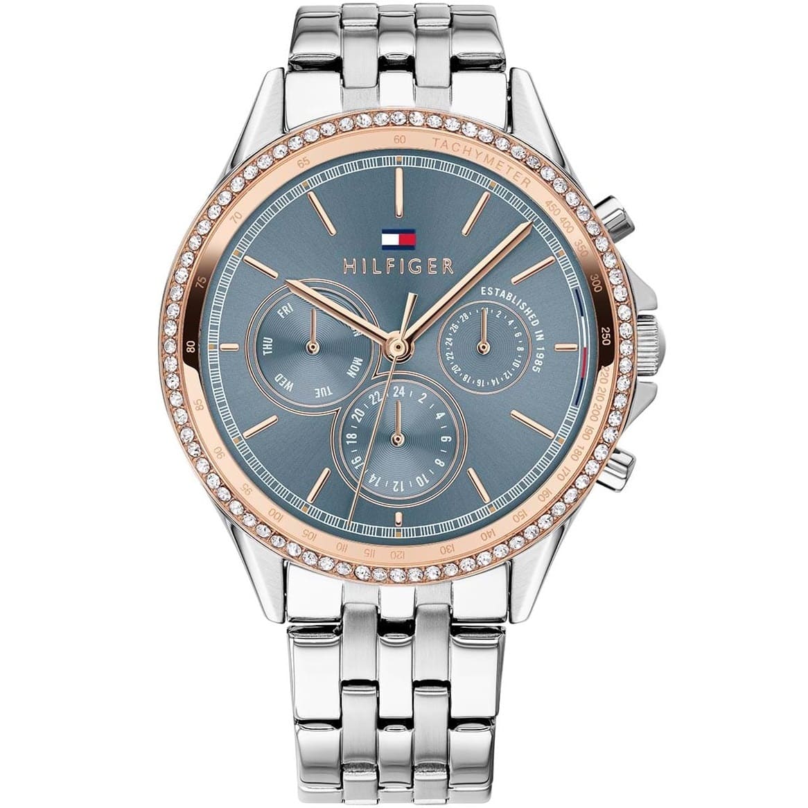 Tommy Hilfiger Ari 1781976 38mm Women's Multi-Function Watch – Slate Blue & Silver Stainless Steel Bracelet