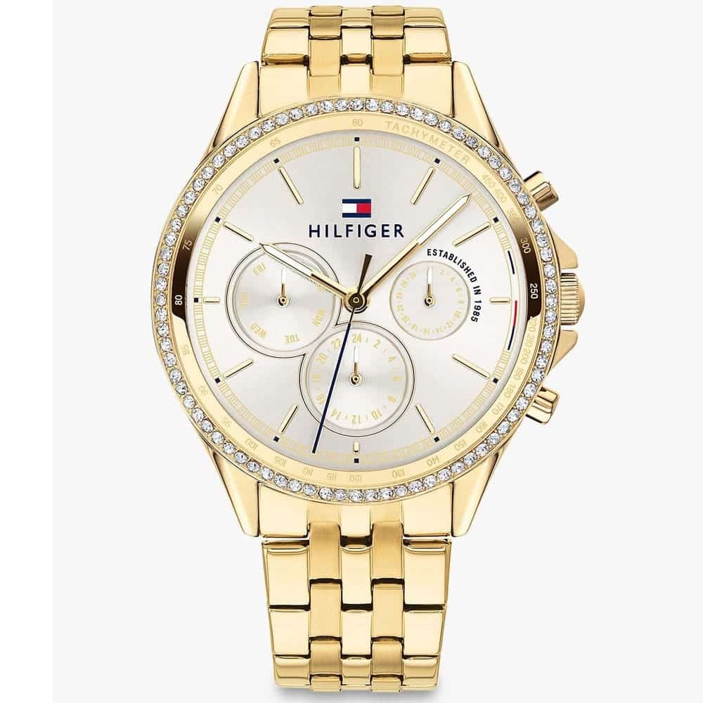 Tommy Hilfiger Ari 1781977 38mm Women's Multi-Function Watch – Off-White Sunray & Gold Stainless Steel Bracelet