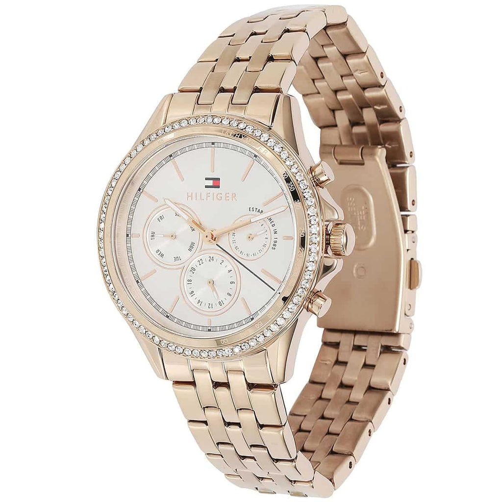 Tommy Hilfiger Ari 1781978 38mm Women's Multi-Function Watch – Off-White Sunray & Rose Gold Stainless Steel Bracelet