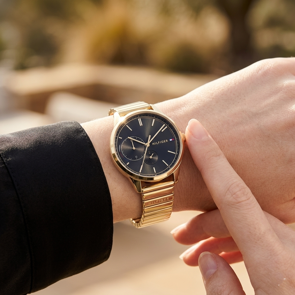 Tommy Hilfiger Brooke 1782019 38mm Women's Multi-Function Watch – Black Sunray & Gold Stainless Steel Bracelet