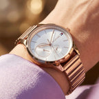 Tommy Hilfiger Brooke 1782021 38mm Women's Multi-Function Watch – Silver Sunray & Rose Gold Stainless Steel Bracelet