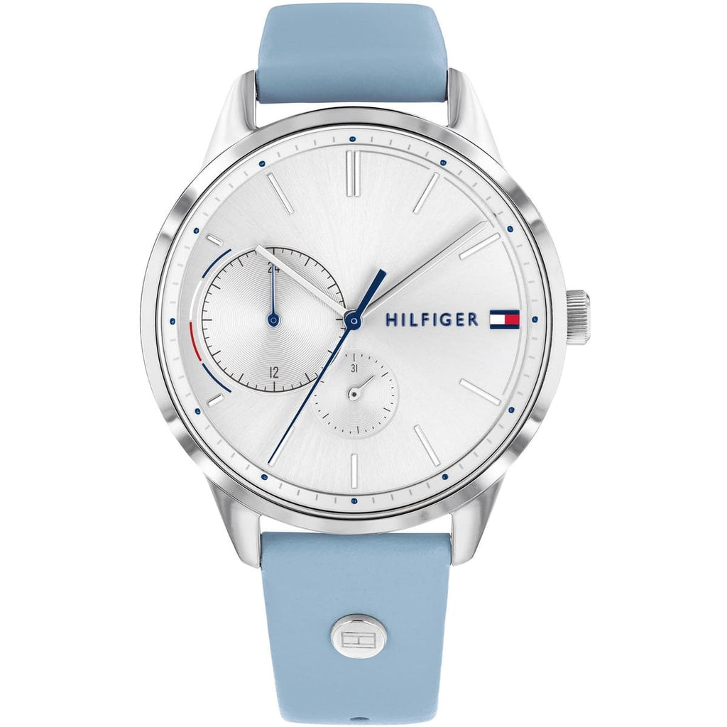Tommy Hilfiger Brooke 1782023 38mm Women's Multi-Function Watch – Silver Sunray & Light Blue Genuine Leather Strap