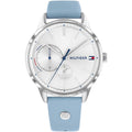 Tommy Hilfiger Brooke 1782023 38mm Women's Multi-Function Watch – Silver Sunray & Light Blue Genuine Leather Strap