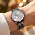 Tommy Hilfiger Brooke 1782062 38mm Women's Multi-Function Watch – Silver Sunray & Gunmetal Stainless Steel Bracelet