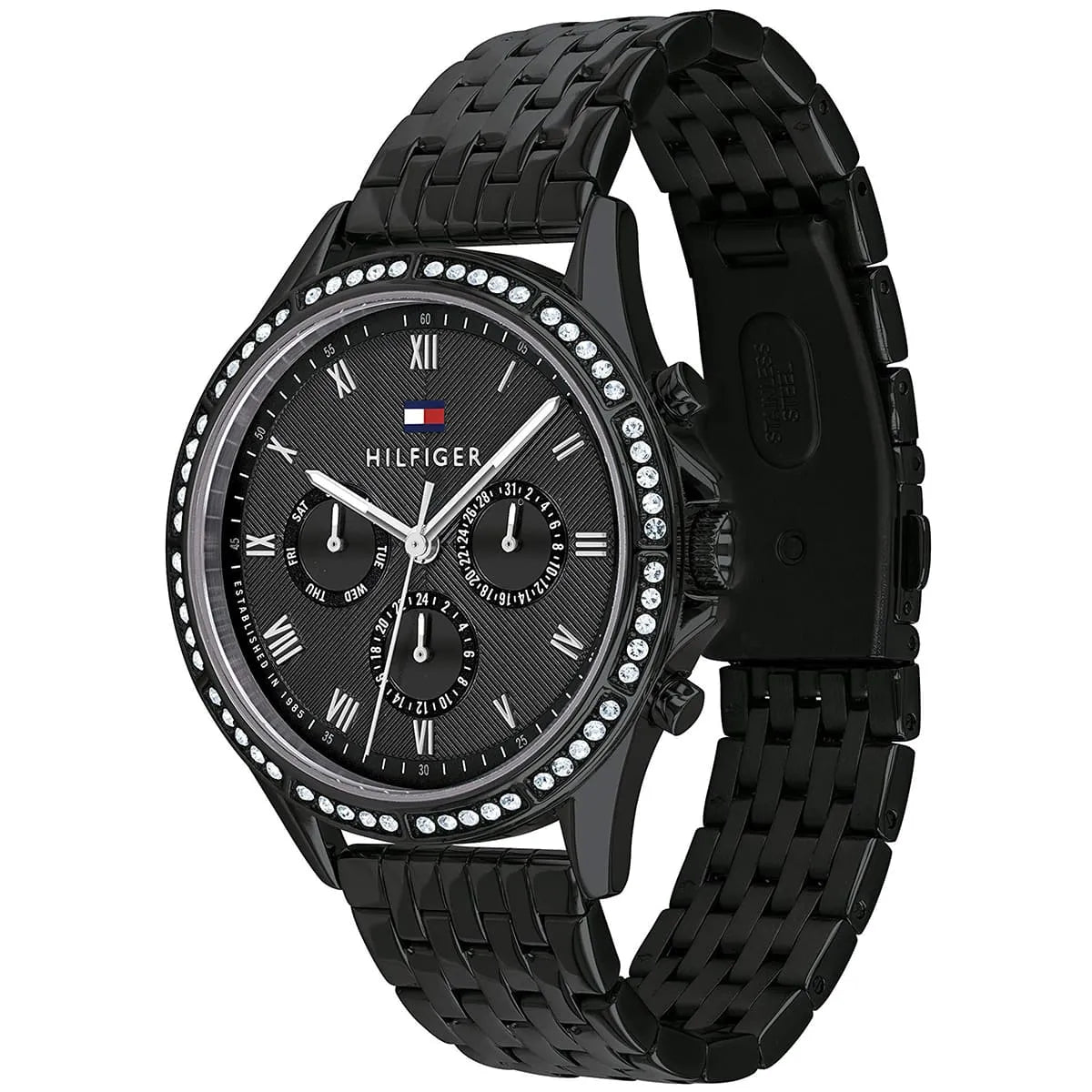 Tommy Hilfiger Ari 1782144 38mm Women's Multi-Function Watch – Black & Black Stainless Steel Bracelet