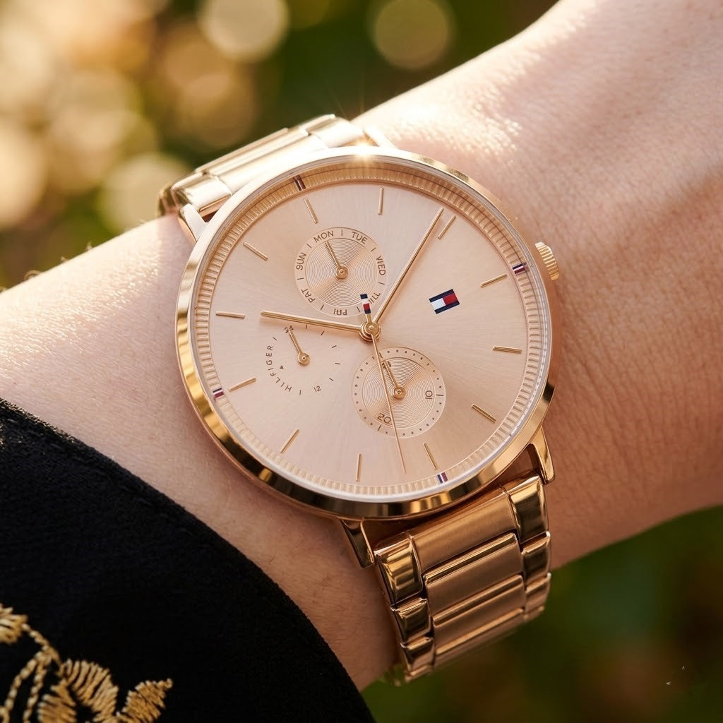Tommy Hilfiger Jenna 1782296 40mm Women's Multi-Function Watch – Rose Gold Sunray & Rose Gold Stainless Steel Bracelet
