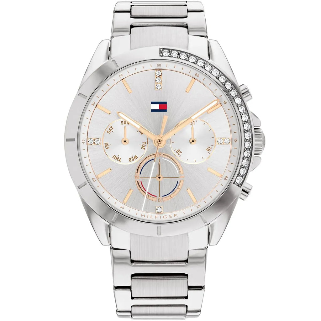 Tommy Hilfiger Kennedy 1782384 38mm Women's Multi-Function Watch – Silver Sunray & Silver Stainless Steel Bracelet
