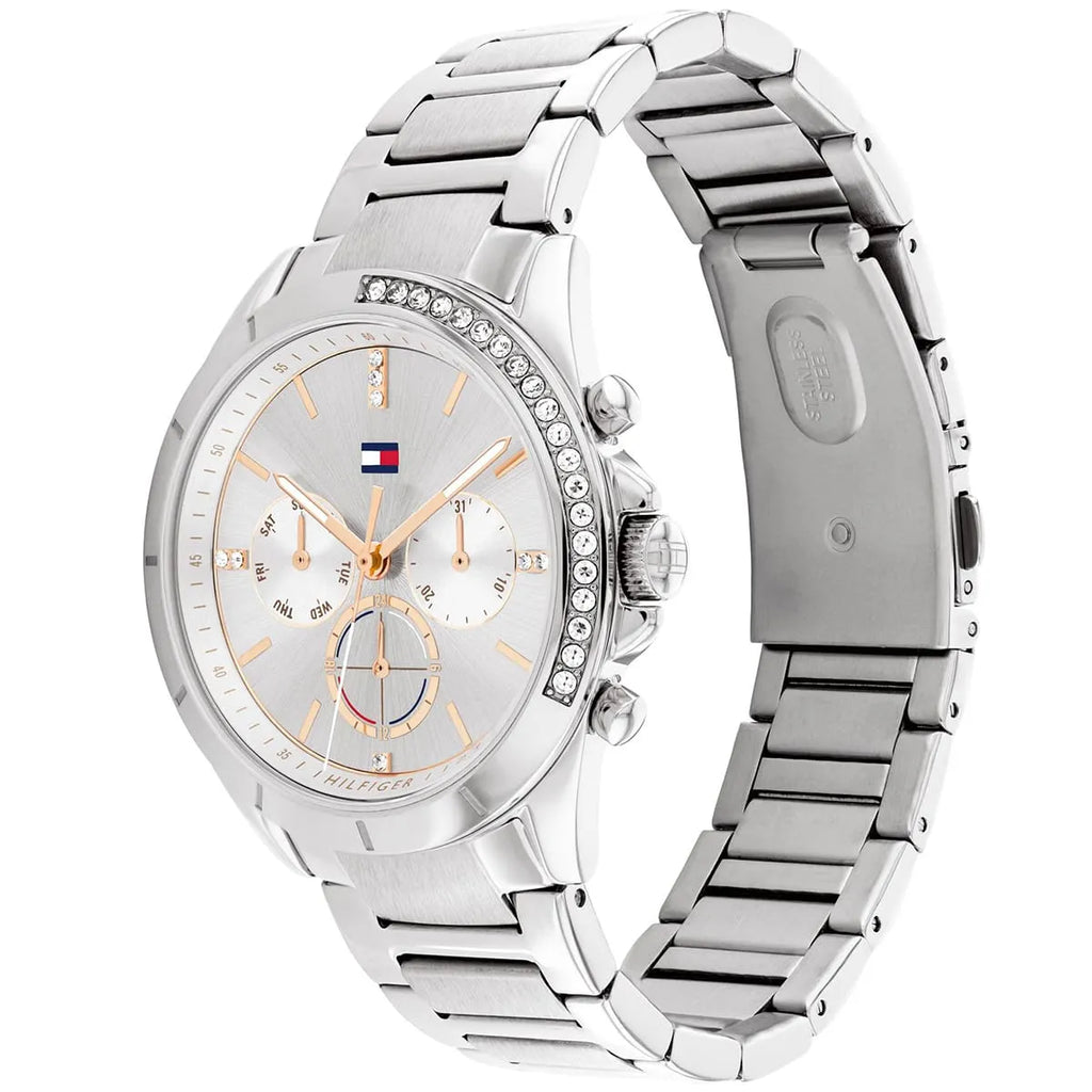Tommy Hilfiger Kennedy 1782384 38mm Women's Multi-Function Watch – Silver Sunray & Silver Stainless Steel Bracelet