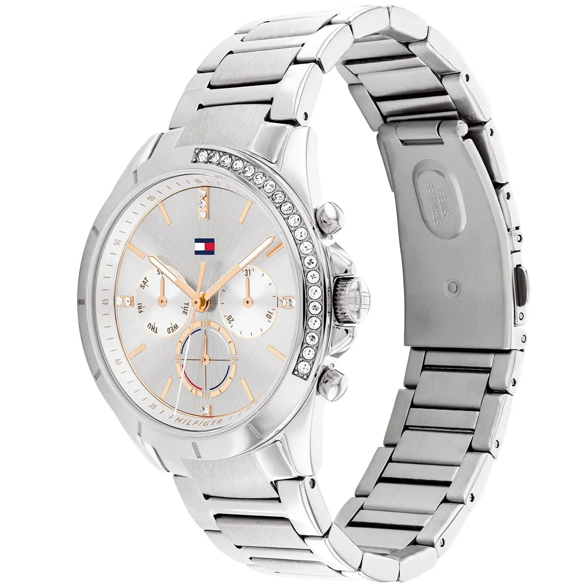 Tommy Hilfiger Kennedy 1782384 38mm Women's Multi-Function Watch – Silver Sunray & Silver Stainless Steel Bracelet