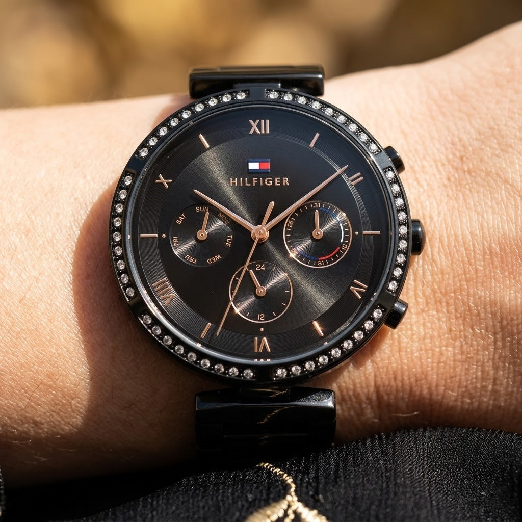 Tommy Hilfiger Lars 1782390 38mm Women's Multi-Function Watch – Black & Black Stainless Steel Bracelet