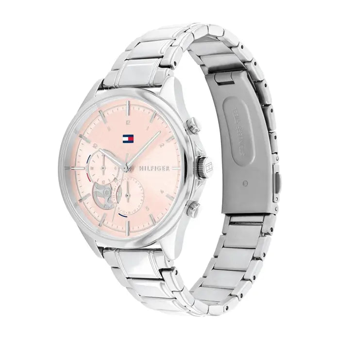 Tommy Hilfiger Leah 1782414 38mm Women's Multi-Function Watch – Pink Sunray & Silver Stainless Steel Bracelet