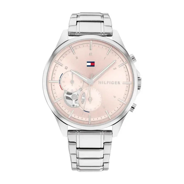 Tommy Hilfiger Leah 1782414 38mm Women's Multi-Function Watch – Pink Sunray & Silver Stainless Steel Bracelet