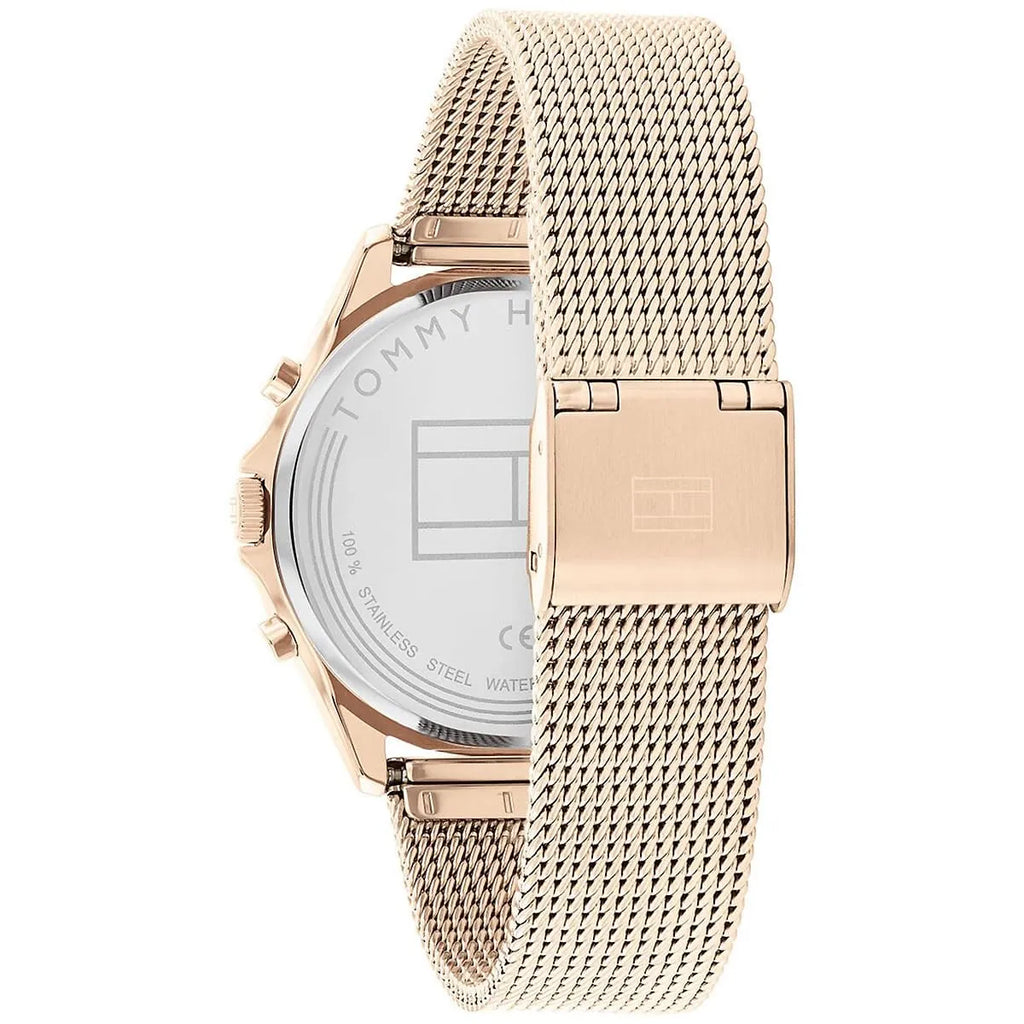 Tommy Hilfiger Quinn 1782486 38mm Women's Multi-Function Watch – Rose Gold Sunray & Rose Gold Stainless Steel Mesh Bracelet