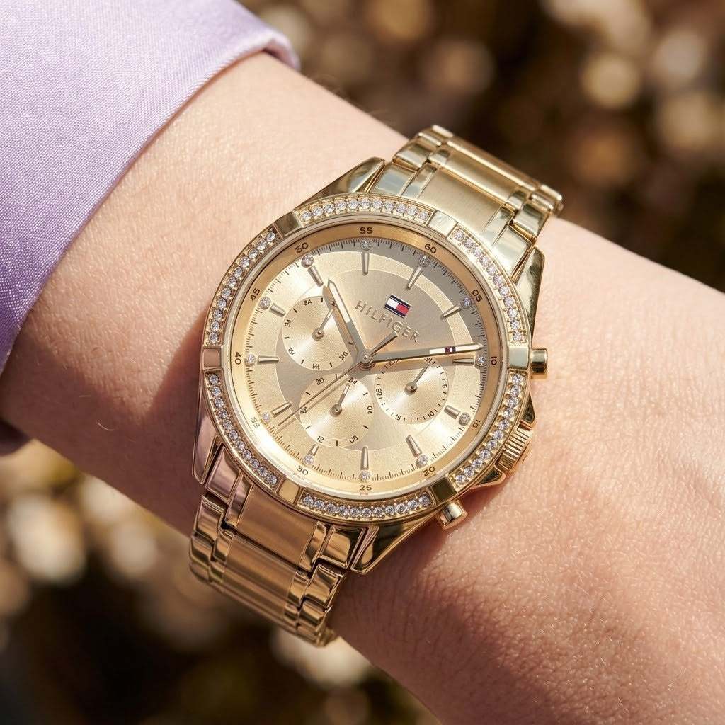 Tommy Hilfiger Kenzie 1782556 38mm Women's Multi-Function Watch – Gold Sunray & Gold Stainless Steel Bracelet