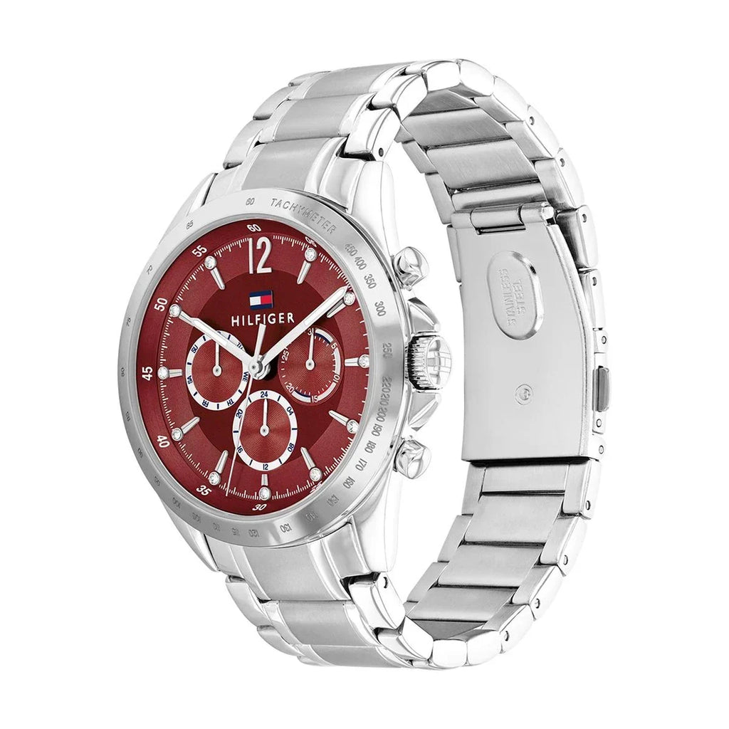 Tommy Hilfiger Kenzie 1782559 38mm Women's Multi-Function Watch – Red Sunray & Silver Stainless Steel Bracelet